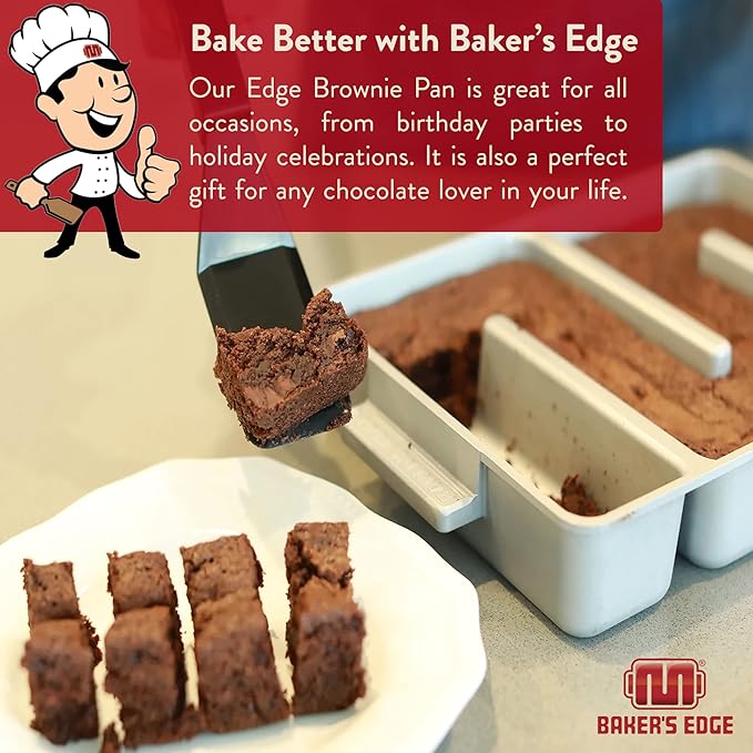 Baker's Edge Brownie Pan, The Original All Edges Brownie Pan for Baking | Premium Double Nonstick Coating, Heavy Gauge Cast Aluminum, Rectangular 9x12” Size Baking Pan - US Patented Design
