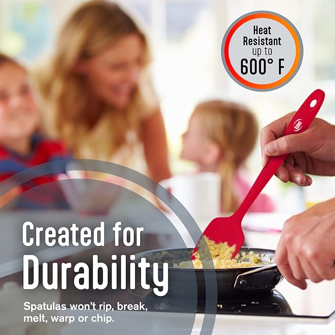 Kaluns Silicone Spatula Set 4 Pcs Rubber Spatulas Silicone Heat Resistant 600°F, Spatulas for Nonstick Cookware, Seamless Design with Stainless Steel Core, Dishwasher Safe, Bonus Tongs Included