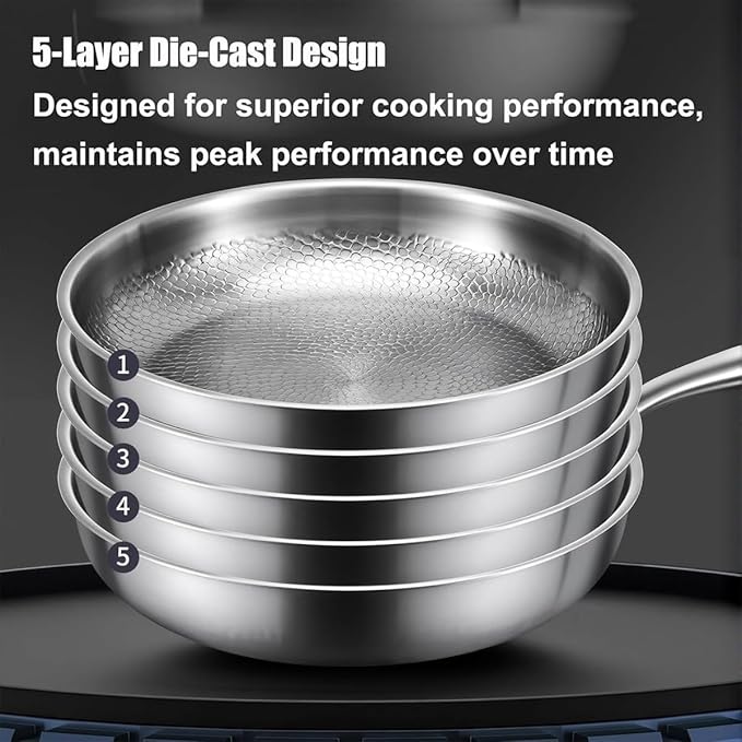 Titanium Pan, Pletefull Pure Titanium Pro Hammered Frying Pan, Multifunctional Non-stick Without Coating Cookware, Scratch-Resistant Durable Flat Pan Dishwasher-Friendly（10.23inch）