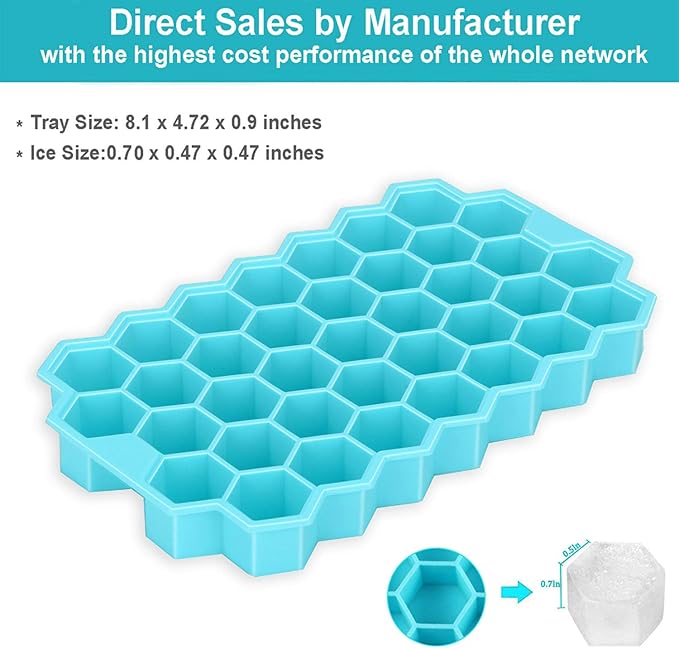 Ice Cube Trays with Lid, 2 Pack Silicone Ice Cube Trays with Lid-37 Grid, Easy-Release 74 PCS Small Ice Cubes for Iced Coffee Cocktail Whisky Chocolate Soup Food,BPA Free,Durable,Dishwasher Safe