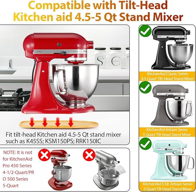 Mixer Mat Slider for KitchenAid 4.5-5 Qt Tilt Head Stand Mixer - Bamboo Kitchen Appliance Sliding Tray Mixer Mover Slider Board Compatible with Kitchen aid 4.5-5 Qt Stand Mixer, KitchenAid Artisan