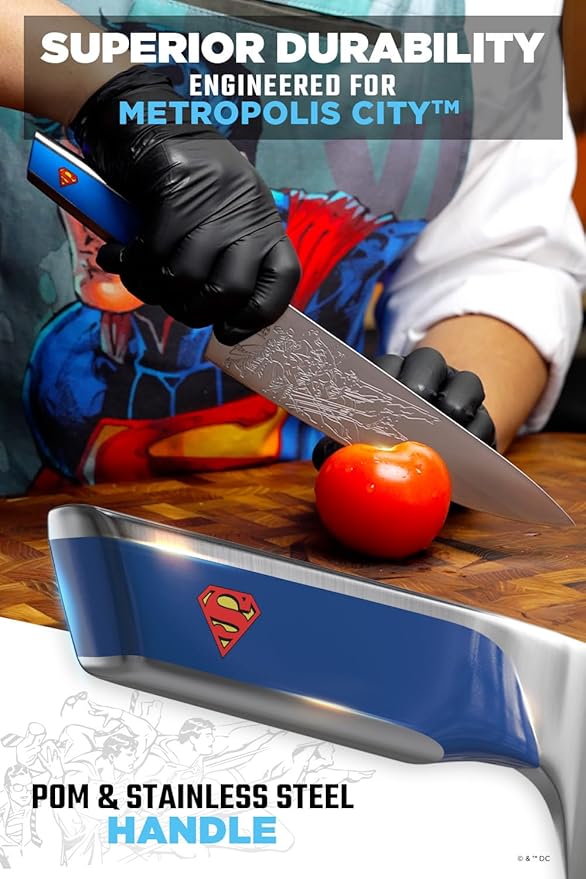Dalstrong Knife Set-2pc- DC SUPERMAN™ Licensed Edition-8" Chef Knife & 4" Paring Knife-Premium German Stainless Steel-POM Handle Kitchen Knife Set-Leather Sheaths