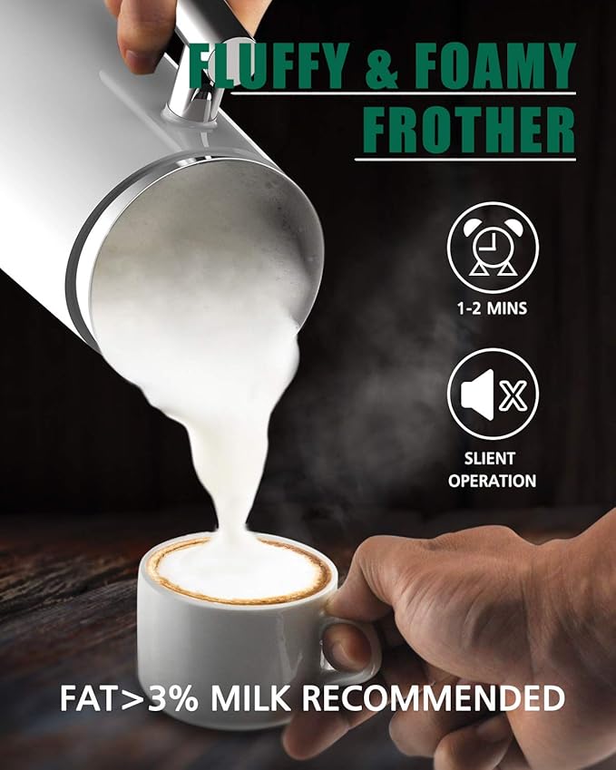 Huogary Milk Frother, Large Capacity Milk Frother and Steamer, Electric Warm & Cold Milk Foam Maker, Non Stick Automatic Milk Foam Maker and Milk Warmer for Latte, Cappuccinos, Macchiato, White