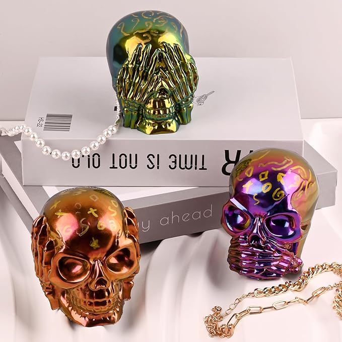 Actvty Skull Resin Molds, 3 Pieces Hear-no, Speak-no, See-no Evil Skull Silicone Molds for Resin Casting, 3D Skull Epoxy Molds for DIY Resin Crafts, Halloween Home Decor, translucent