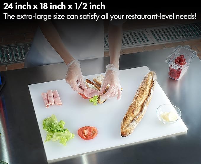 CURTA 6-Pack Cutting Boards for Kitchen, 24" x 18" x 0.5" 6-Piece (White, Red, Green, Blue, Yellow, Brown) Color Coded Plastic Chopping Board with Anti Slip Surface Dishwasher Safe