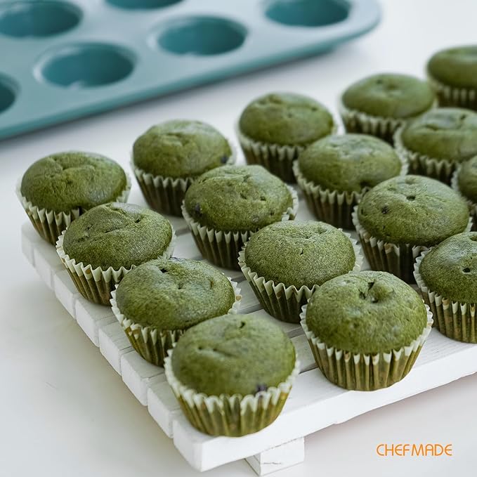 CHEFMADE Mini Muffin Pan, 20 Cups Non-Stick Tiny Cupcake Pan Bakeware for Oven Baking (Green)