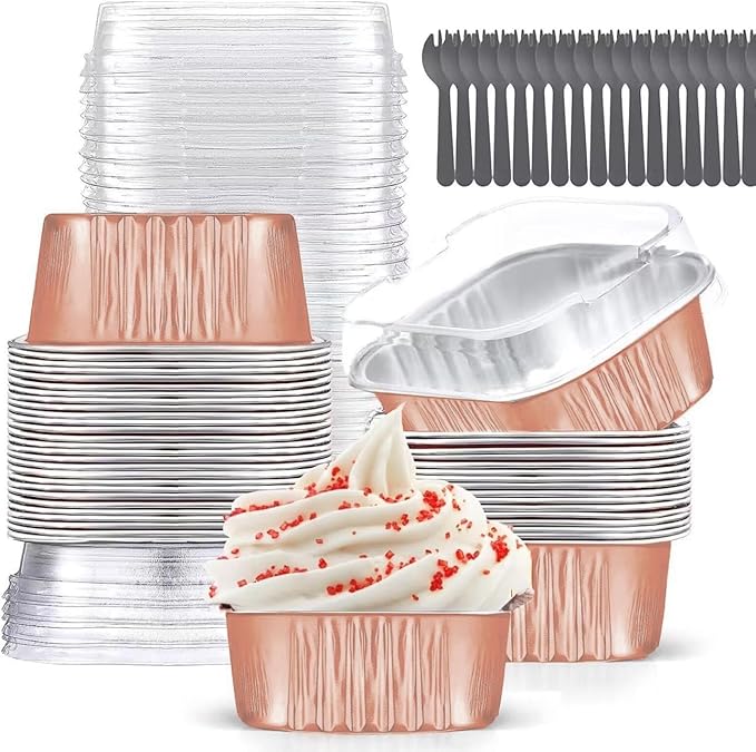 Mini Cake Pans With Lids (10oz,40 Pack) 4”x4” Aluminum Foil Square Cupcake Liners Brownie Baking Cups, Disposable Large Cupcake Pan, Jumbo Muffin Tin Ramekins Holders