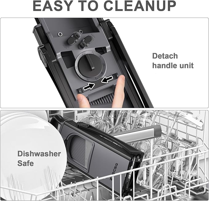 [All in 1] Upgraded Version Safe Mandoline Slicer for Kitchen, Adjustable Thickness. and Spiralizer, Veggie Slicer, Rapid Prep Mandoline, Detachable Blade, Cleaning Brush (Black Knight)