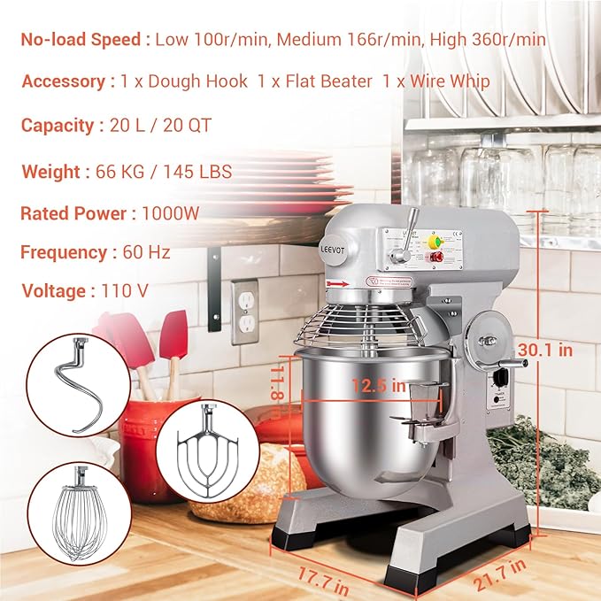 20 QT Stand Mixer, Commercial Industrial Grade Kitchen Electric Food Mixer with Stainless Steel Bowl, 3 Types of Mixing Tools, Built for Professional Baking: Effortlessly Handles Large Recipes