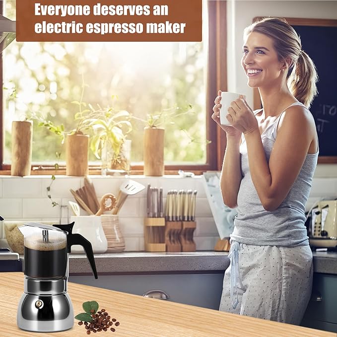 Stovetop Espresso Maker, 6Cup 300ML Stainless Steel Stovetop Italian Coffee Maker Transparent Glass Moka Pot, Coffee Maker Mocha Pot for Home Cafe Outdoor Office