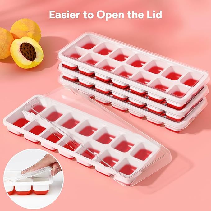 Ice Cube Trays 4 Pack, Airabc Silicone Ice Cube Trays with Removable Lid, Easy-Release Flexible 14-cube Ice Trays, LFGB Certified and BPA Free, Stackable Ice Trays with Covers for Cocktail, Freezer