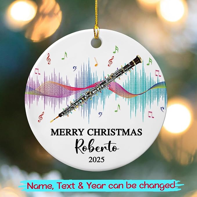 Personalized Oboe Instrument Ceramic Ornament, Customized Text Year Name Oboist/Oboe Musical Player Christmas Ornaments Gift for Women Men Friends Kids, Oboes Musical Lover Appreciation Ornament