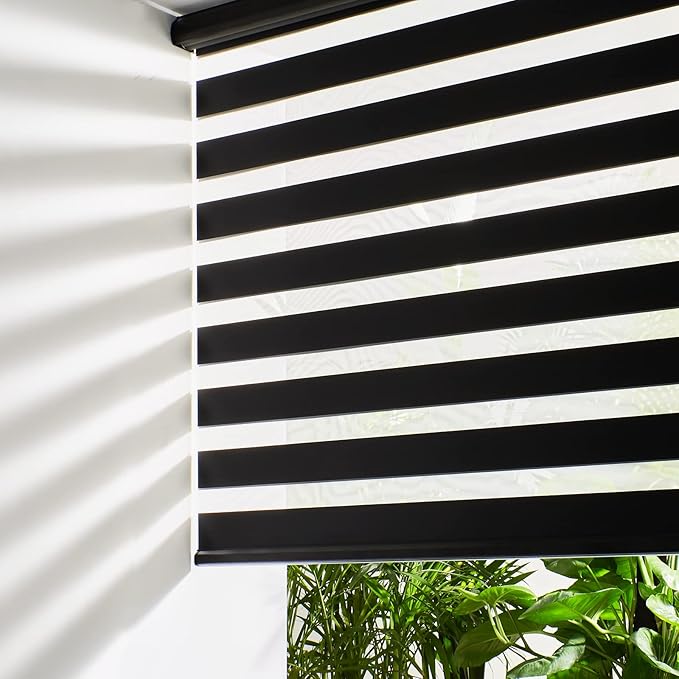 Persilux Cordless Zebra Blinds for Windows Free-Stop Window Shades (27" W X 72" H, Black) Dual Layer Light Control for Day and Night, Light Filtering Sheer Shades for Home, Easy to Install
