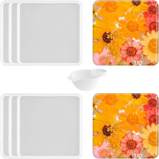 6 PCS Thickened Coaster Resin Mold, Silicone Mold for Epoxy Resin Casting, DIY Coasters, Bowl Mats, Candle Holders, Home Decoration