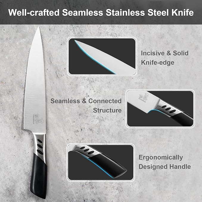 knife set.7piece kitchen knives block set with sharpener.Premium Stainless Steel Cooking Knife Set for Chef,Hardwood Kitchen black Knife Set .Dishwasher Safe Knives Sets for Kitchen.