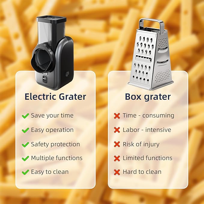 Electric Cheese Grater, Rotary Vegetable Slicer with 4 Interchangeable Drum Blades, Multifunctional Cheese Chopper Shredder for Kitchen Potato Veggie Salad Fruit etc