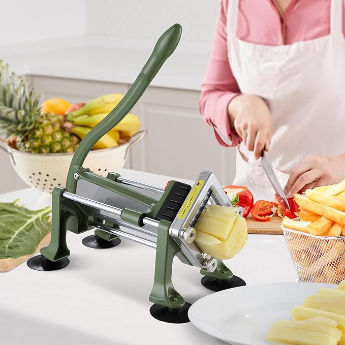 VEVOR French Fry Cutter, Potato Slicer with 1/2-Inch and 3/8-Inch Stainless Steel Blades, Manual Potato Cutter Chopper with Suction Cups, Great for Potato, French Fries, Cucumber, Vegetables, Carrot