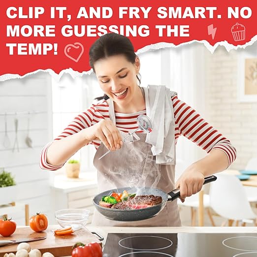 Candy Thermometer Waterproof IP67 - Oil Thermometer for Frying with Clips - 9" Side of Pot Thermometer Deep Fry for Oil Candy Candle BBQ (Silver 2 PCS, 9 inches)
