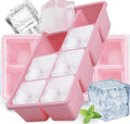 Large Ice Cube Molds 2 Pack, FURNSII Silicone Ice Cube Tray for Freezer with Lid, 8 Giant Square Cubes, Easy Release Stackable Ice Molds for Whisky Cocktails (Pink)