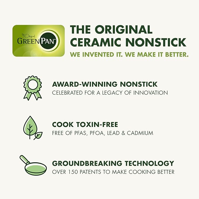 GreenPan Dover 8” 10” 2 Piece Frying Pan Skillet Set, Non-Toxic PFAS-Free Ceramic Nonstick Coating, Sear Saute Fry Egg Omlete, Dishwasher & Oven Safe, Stay Cool Handle, Easy Pour Rims, Cream White