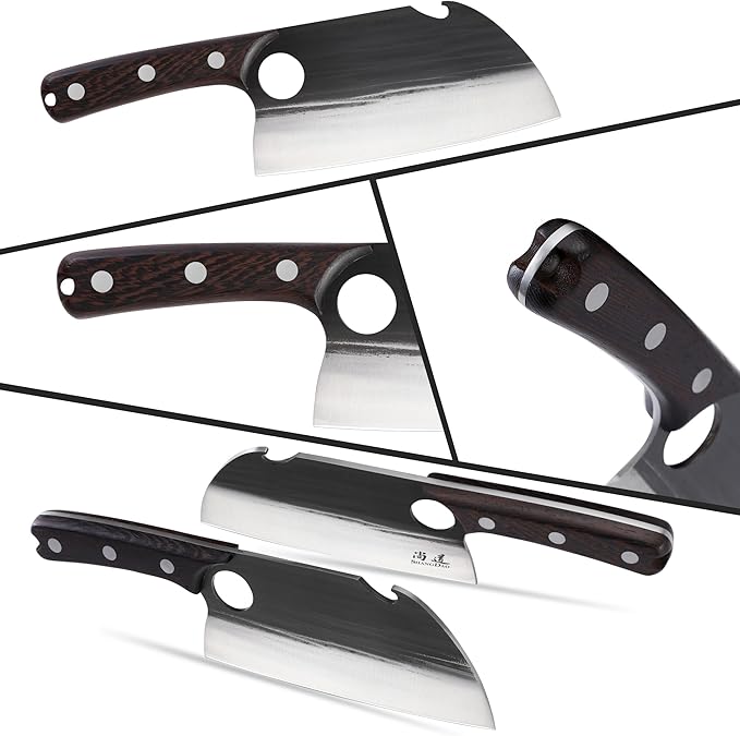SHANGDAO 7" Deba Knife, Hand Forged Cleaver Butcher Knife for Meat Cutting, Japanese Kitchen Viking Knife with Sheath, Cooking Knife for Kitchen and Outdoor Camping, Thanksgiving Christmas Gifts
