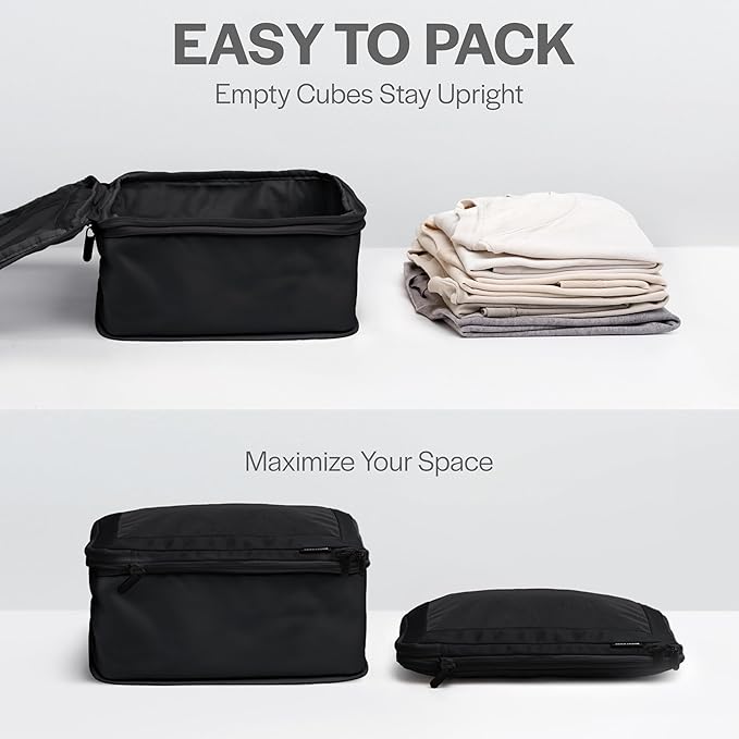 Aerotrunk Compression Packing Cubes for Travel - Luggage Organizer Bags - Double Zipper Packing Cubes for Suitcases (4-Pack, Black)