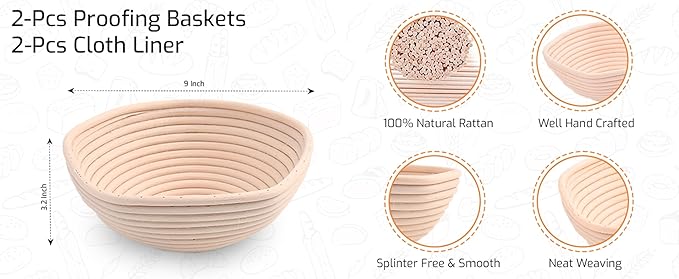 Bread Proofing Star Basket Sourdough Starter Kit - Rattan Banneton Bowl for Baking Star-Shaped Bread- Gift Set