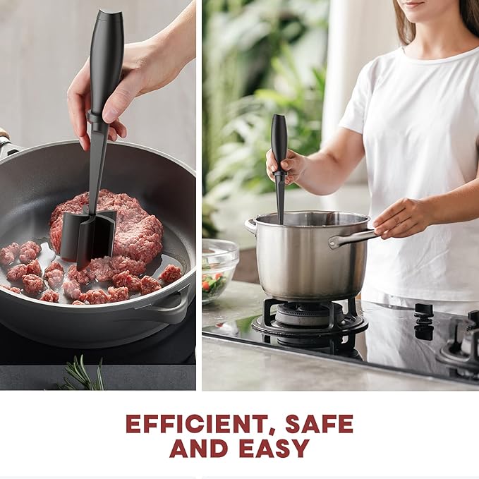 2 Pcs Meat Chopper, Upgrade Hamburger Smasher, Premium Heat Resistant Meat Masher for Ground Beef, Ground Turkey and More, Non Stick Mix Grinder
