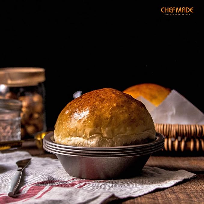 CHEFMADE Mini Pie Pan Set, 5-Inch 4Pcs Non-Stick Round Bread and Cake Bakeware for Oven and Instant Pot Baking (Champagne Gold)