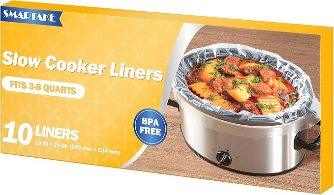 SMARTAKE Slow Cooker Liners, Large Size 13"x 21" Disposable Cooking Bags, Fit 3QT to 8QT for Slow Cooker, Cooking Trays, Suitable for Oval & Round Pots, 10 Liners