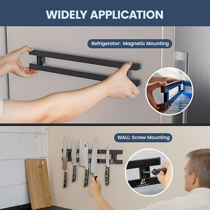 16.5 Inch Heavy-Duty Magnetic Knife Holder for Refrigerator, No Adhesive Tape or Screws Needed Knife Magnetic Strip for Strong Fridge Mount or Wall as Gifts for Women or Men