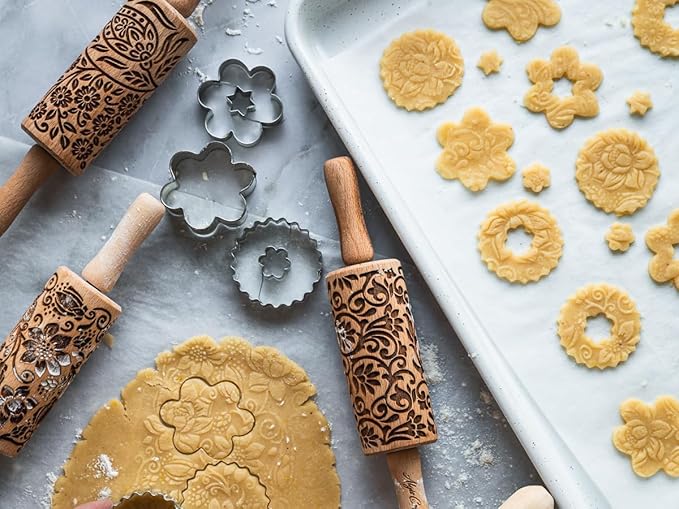 STAR ROLLING PIN WOODEN EMBOSSING ROLLING PIN for homemade cookies