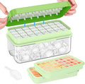 PHINOX Ice Cube Tray With Lid and Bin, Ice Trays for Freezer, Flexible Ice Cube Trays, Making 64 pcs Ice Cubes, Chilling Cocktail, Whiskey, Coffee, with 2 trays, Ice Container, Scoop&Cover, BPA Free