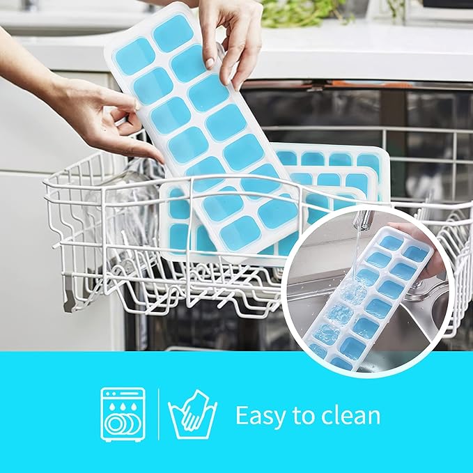 Ice Cube Trays 4 Pack, Airabc Silicone Ice Cube Trays with Removable Lid, Easy-Release Flexible 14-cube Ice Trays, LFGB Certified and BPA Free, Stackable Ice Trays with Covers for Cocktail, Freezer