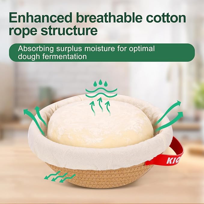 Banneton Bread Proofing Basket Set of 3 (9" Round & 10" Oval& 5" Round) - Natural Cotton Rope Sourdough Proofing Baskets with Reusable Liners & Dust Covers - Artisan Bread Baking Supplies