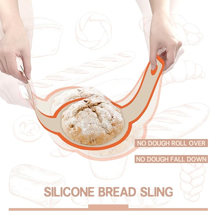 Silicone Bread Sling Oval and Round, 2 PCS Nonstick＆Reusable Bread Baking Mats, Easy-To-Clean Dutch Oven Liners, Sourdough Bread Baking Supplies (Oval and Round, Orange)