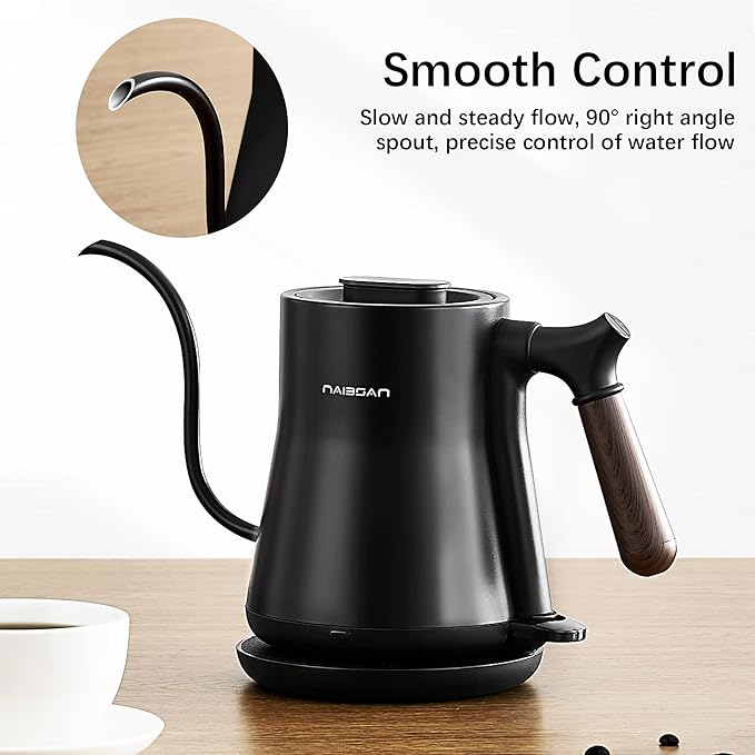 Gooseneck Electric Kettle, 1000W, Pour-over Coffee & Tea, Stainless Steel, Hot Water, 0.8L, Small, Auto Shut-Off & Boil Dry Protection, BPA Free