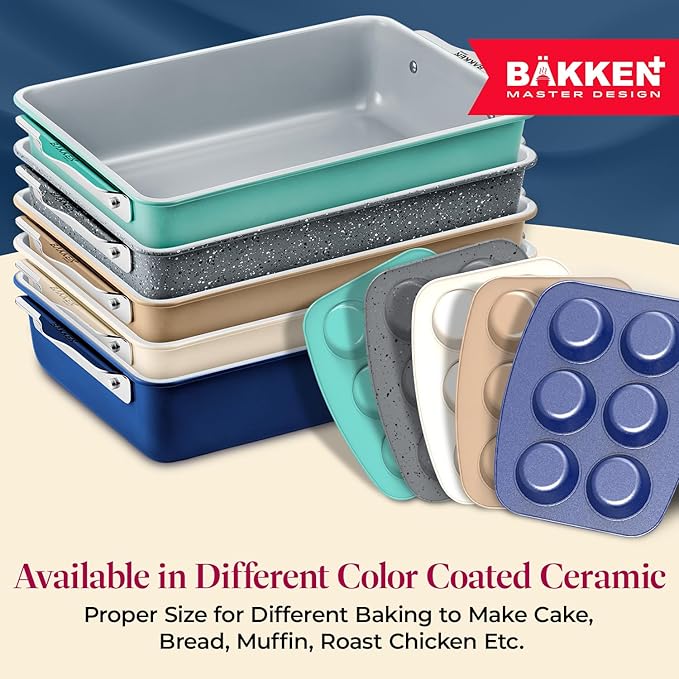 Square Cake Pan - Aluminized Steel, Ceramic Non-Stick Coating, Non-Toxic, Ideal Size, Heavy-Duty, Elevate Your Baking with Durability and Style!