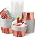 100 Pcs 5 oz Aluminum Foil Cup with Lids Disposable Ramekins with Lids Disposable Ramekin Baking Cups Foil Cupcake Containers for Wedding, Christmas, Kitchen, Party (Caramel, 5 oz)