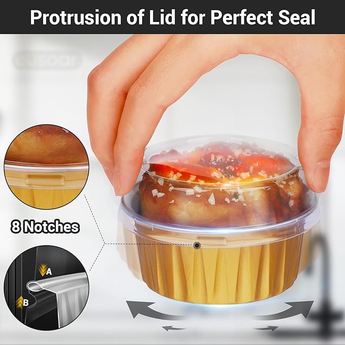 EUSOAR Gold Baking Cup, 400pcs 5oz Mini Foil Ramekins Cupcake Liners with Lids for Oven Baking, Disposable Aluminum Dessert Cheesecake Creme Brulee Cups Pan Containers