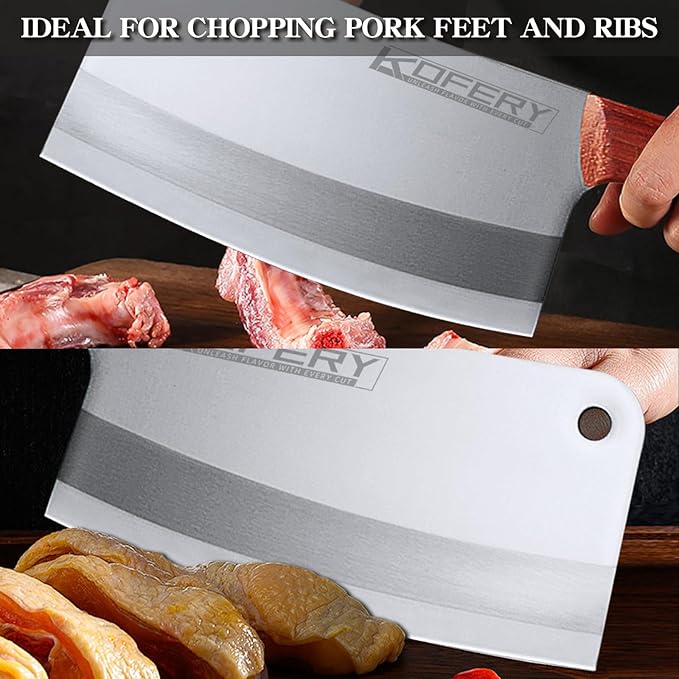 KOFERY Classic 7-inch Heavy Duty Meat Cleaver Knife - Bone Chopper for Home and Restaurant - Premium Stainless Steel Butcher's Choice