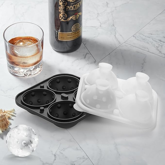 Novelty Pickleballs Gifts Ball Ice Maker Mold, 2.2" Large Sphere Round Ice Cube Mold for Cocktails, Whiskey, Bourbon Chilling, 4 Hole Fun Shapes Big Silicone Circle Ice Cube Trays