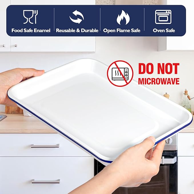 Webake Enamelware 9x13 Non Stick Baking Sheet, Enameled Steel Jelly Roll Pan Rectangular Serving Tray, Ceramic Coating Cookie Sheet
