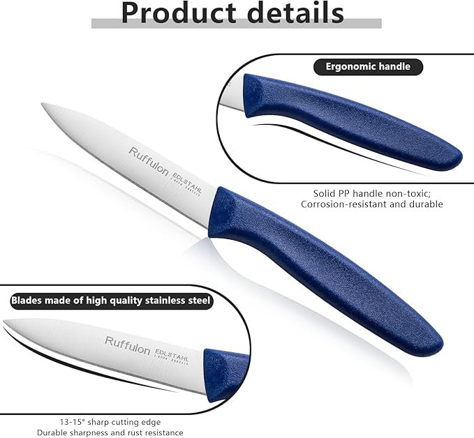 Paring Knife Fruit Knife Set (6 Pieces), Ultra Sharp Stainless Steel Vegetable and Fruit Knife with PP Plastic Ergonomic Handle for Cutting Fruits and Vegetables.