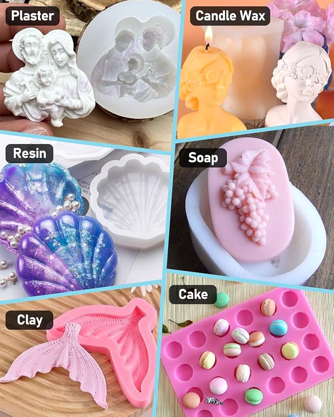 Nicpro 250oz Silicone Mold Making Kit, 15A Platinum Liquid Silicone Rubber, Flexible Silicone Molds Maker Mix Ratio 1:1 for Casting 3D Resins Candle Soap Molds DIY with Gloves, Sticks, Mixing Cups