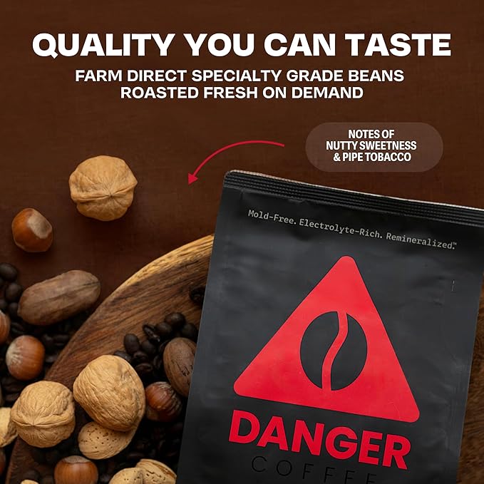 Danger Coffee by Dave Asprey, Remineralized, Mold Free & Lab Tested Ground Coffee, Medium Roast, 10.9 Ounce