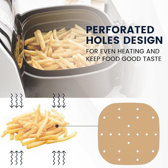 400PCS 6.3 Inch Square Air Fryer Parchment Paper Liners Disposable, Unbleached Air Fryer Sheets with Holes, Perforated Steamer Liners for 2-5QT Basket Air Fryer Microwave Oven Frying Pan Plate