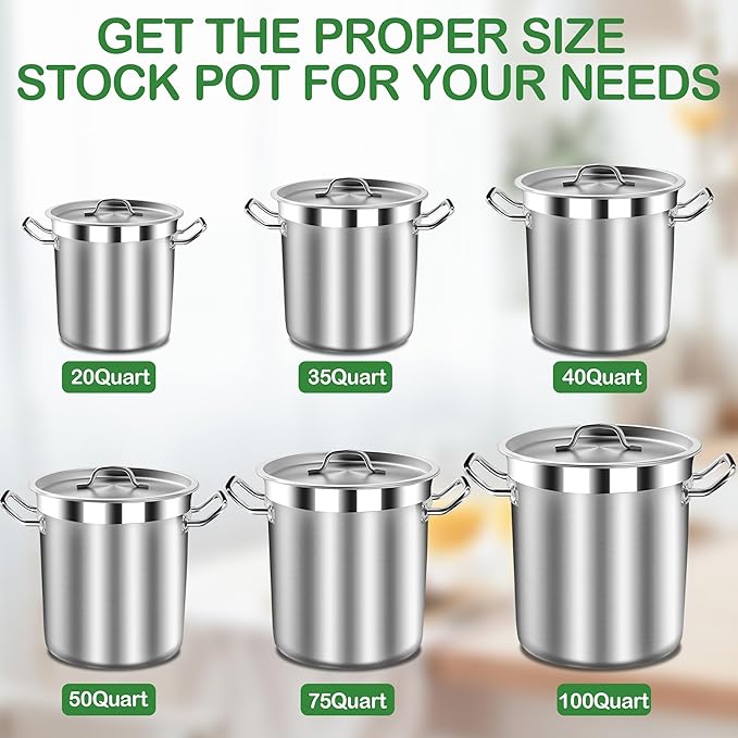 50 Quart Stainless Steel Stock Pot with Lid – Heavy Duty Cooking Pot for Soup, Commercial Soup Pots, 3-Ply Induction Bottom, Oven Safe