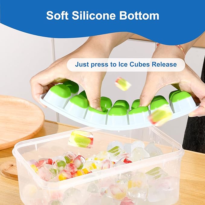 Ice Cube Tray, Ice Cube Trays for Freezer 4 Pack with Lid and Bin, Ice Tray Easy-Release, Ice Trays for Freezer Stackable, Silicone Ice Cube Tray for Drinks, Coffee - BPA-Free and Odor-Free