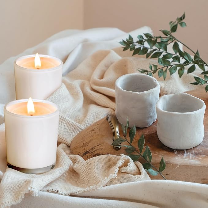 Thick Candle Jars for Making Candles 16 Pcs, 7 OZ Empty Jars with Wood Lids for Candle Making, Sample Container, White
